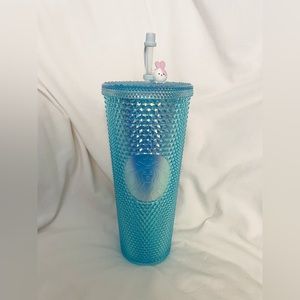 Starbucks China Blue Bling Studded Tumbler Rabbit Topper Cold Cup Venti 24oz